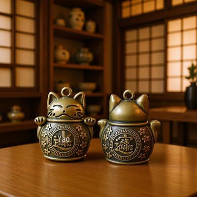 Messing winkende Katze Schlüsselanhänger Mini-Ornament: Reichtums- und Schatz-Anhänger