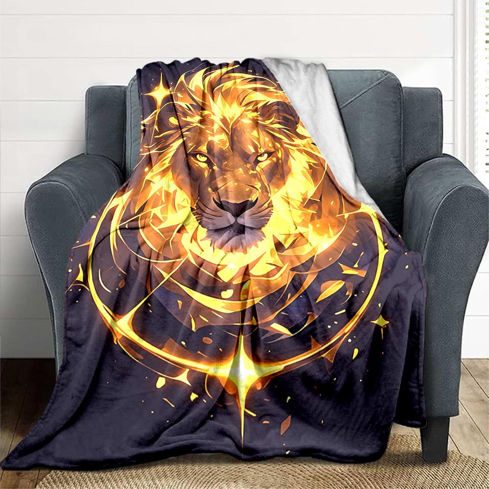 1pc Lion Spirit Print Blanket   Lightweight Flannel Throw Blanket For Sofa, Bed, Living Room, Office, Outdoor Travel, Camping