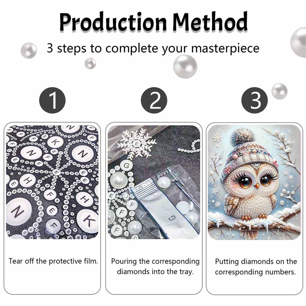Frameless Pearl Painting Kit Cute Owl Aesthetic Wall Art DIY Sparkling Bead Canvas Room Decor Creative Craft for Winter Scene