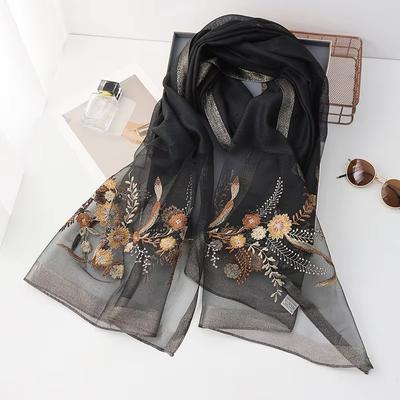 Jedwabno-wełniany szalik Damski Hidżab Szale Pashmina Chusta Luksusowa Bandana Koc Kwiatowa Pashmina Haftowane szale Foulard Moda