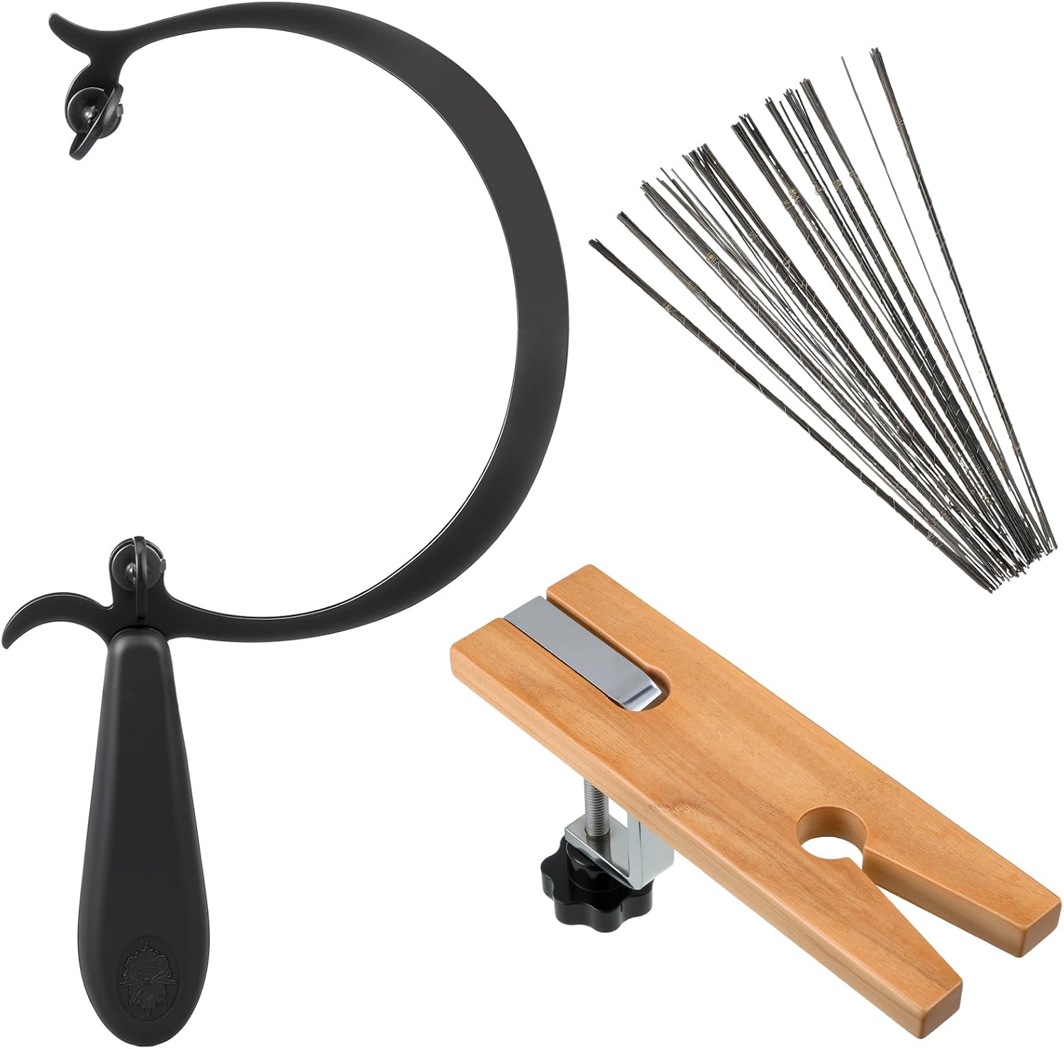 

Jeweler s Saw Frame with Wooden Bench Clamp, 144PCS Saw Blades for Gold Silver Brass Wood Cutting