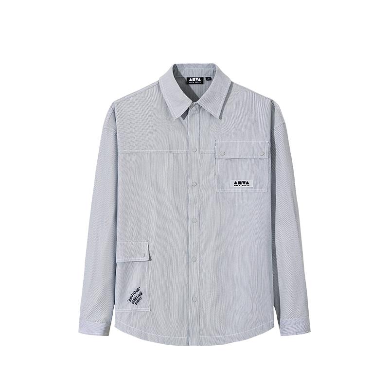ANTA Shirts Men s Ice Blue Gray Lapel Moderate Other 172538109-3 170/M