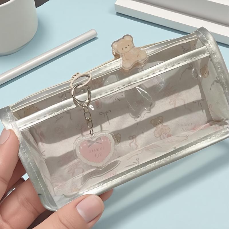 Cartoon Large-capacity Stationery Translucent Pencil Case Multi-layer Vertical Storage Bag School Supply Cosmetic Bag