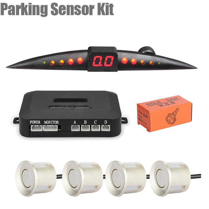 Parking Sensor Kit Car Parktronic LCD Display Beep Reverse Backup Radar Monitor System 4 Sensors 22mm 12V 7 Color Parking Sensor