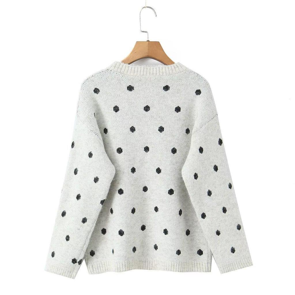 2026 Autumn European & American Polka Dot Women's Fashion Pullover Sweater