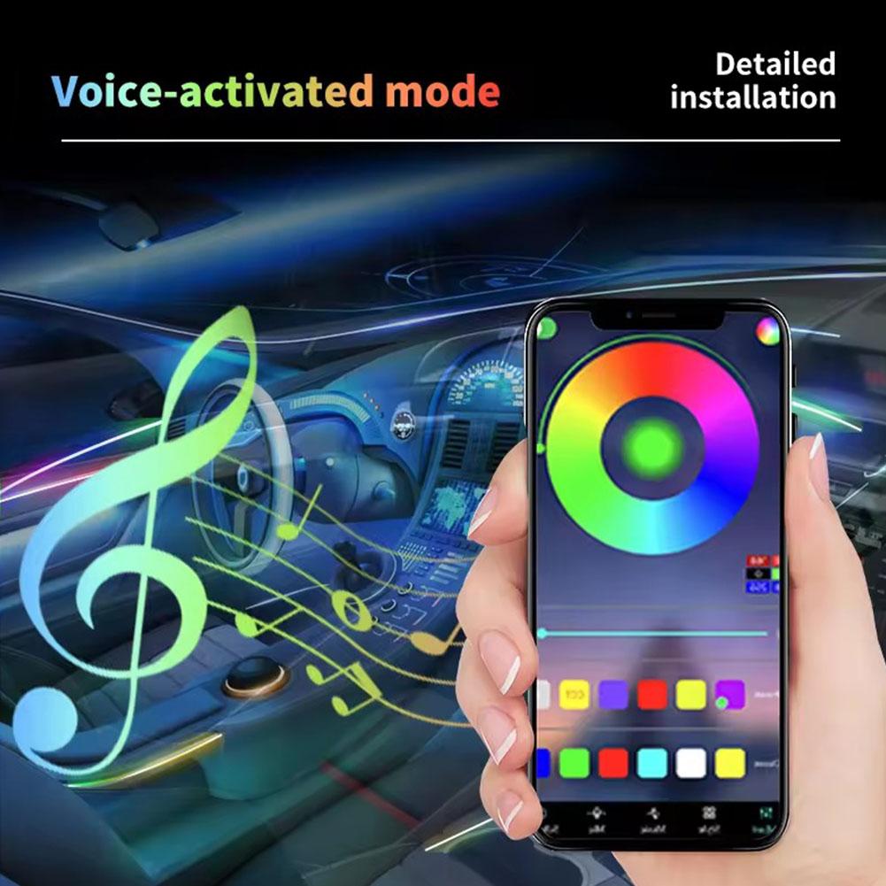 Full Color Streamer Car Ambient Lights RGB APP 64 Color Universal LED Interior Hidden Acrylic Strip Symphony Atmosphere Lamps