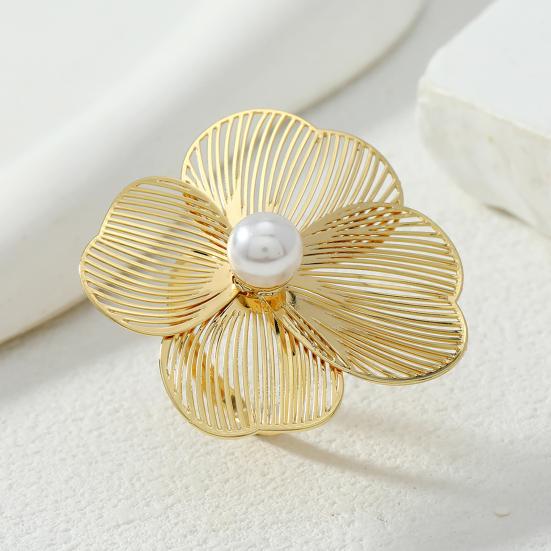 2Pcs/Set Women Necklace Earrings Set Hollow Flower Shape Imitation Pearl Decor Stud Earrings Adjustable