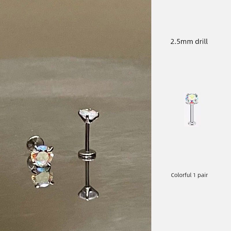 

Ringring Store Medical Titanium Alloy Stud Earrings Female Anti-Allergy Super Flash Ear Bone Stud Implanted Ear Ear Bone Pin Ear-Caring 2.5mm colorful 1 only