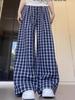 Women's Retro Plaid Wide-Leg High-Waisted Pants - Early Autumn Floor-Length Style