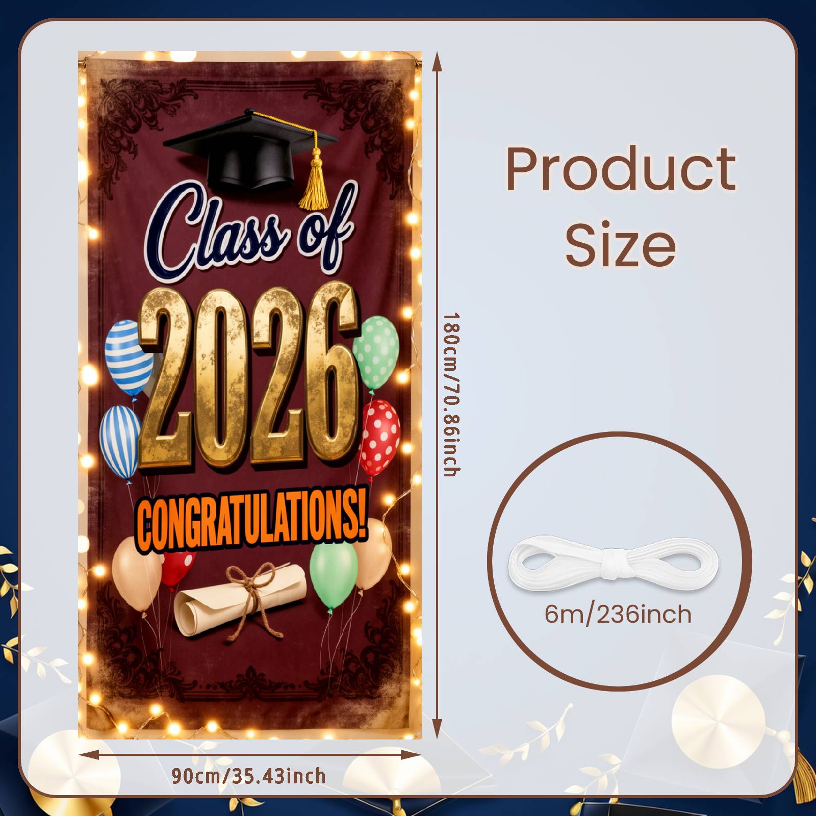 Graduation Background Lettering Celebration Banner Graduation Photo Backdrop Festive Lights Graduation Celebration Banner