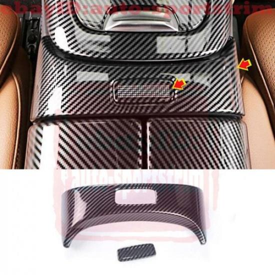 For 24 Benz E-Class Black carbon fiber ABS Central Armrest Box switch Trim 2PCS