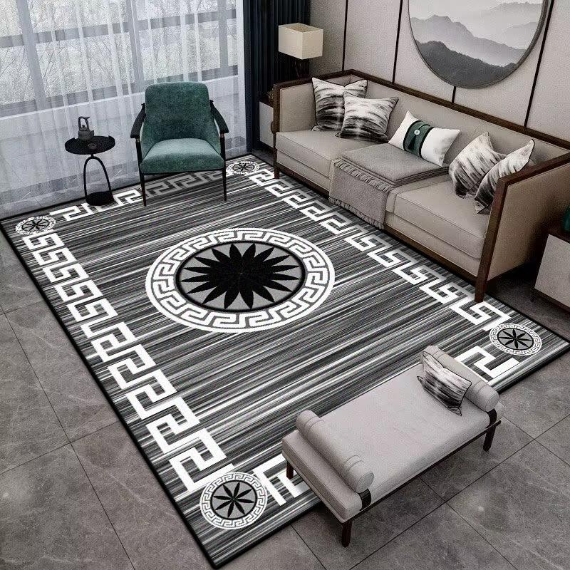 Moderní Jednoduchá Domácí Podložka Měkký Luxusní Koberec do Obývacího Pokoje Protiskluzový Ložnicový Luxusní Dekorace Černý Plošný Koberec Podložka na podlahu