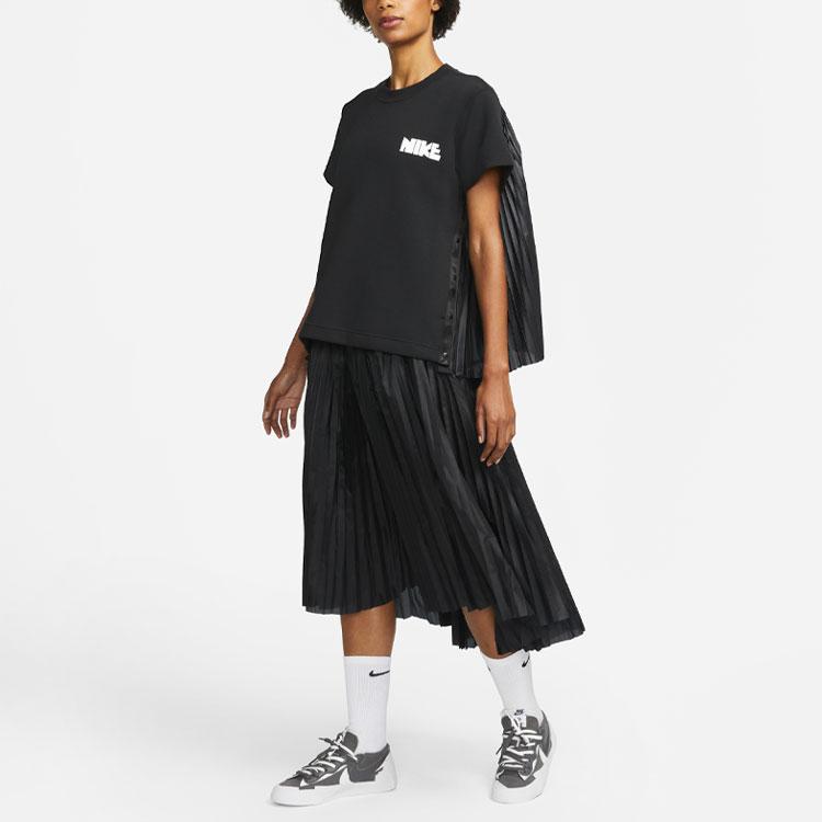 Nike X Sacai Collaboration Pleated Design Built-In Shorts Pleated Mid-Rise Loose Sports Long Skirt Women Skirts Black CZ4683-010
