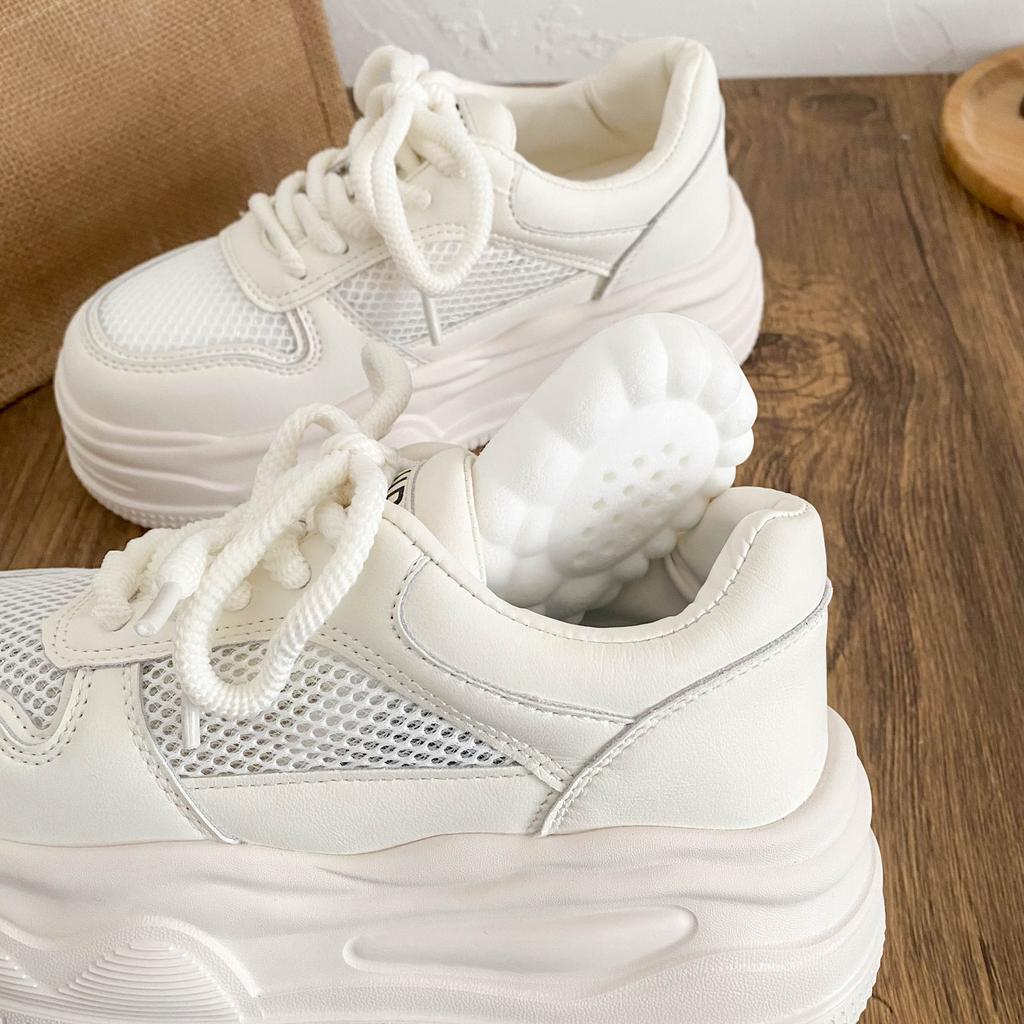 XY-A267 latex insole/mesh breathable thick-soled white shoes women's shoes 2025 casual round head board shoes sports