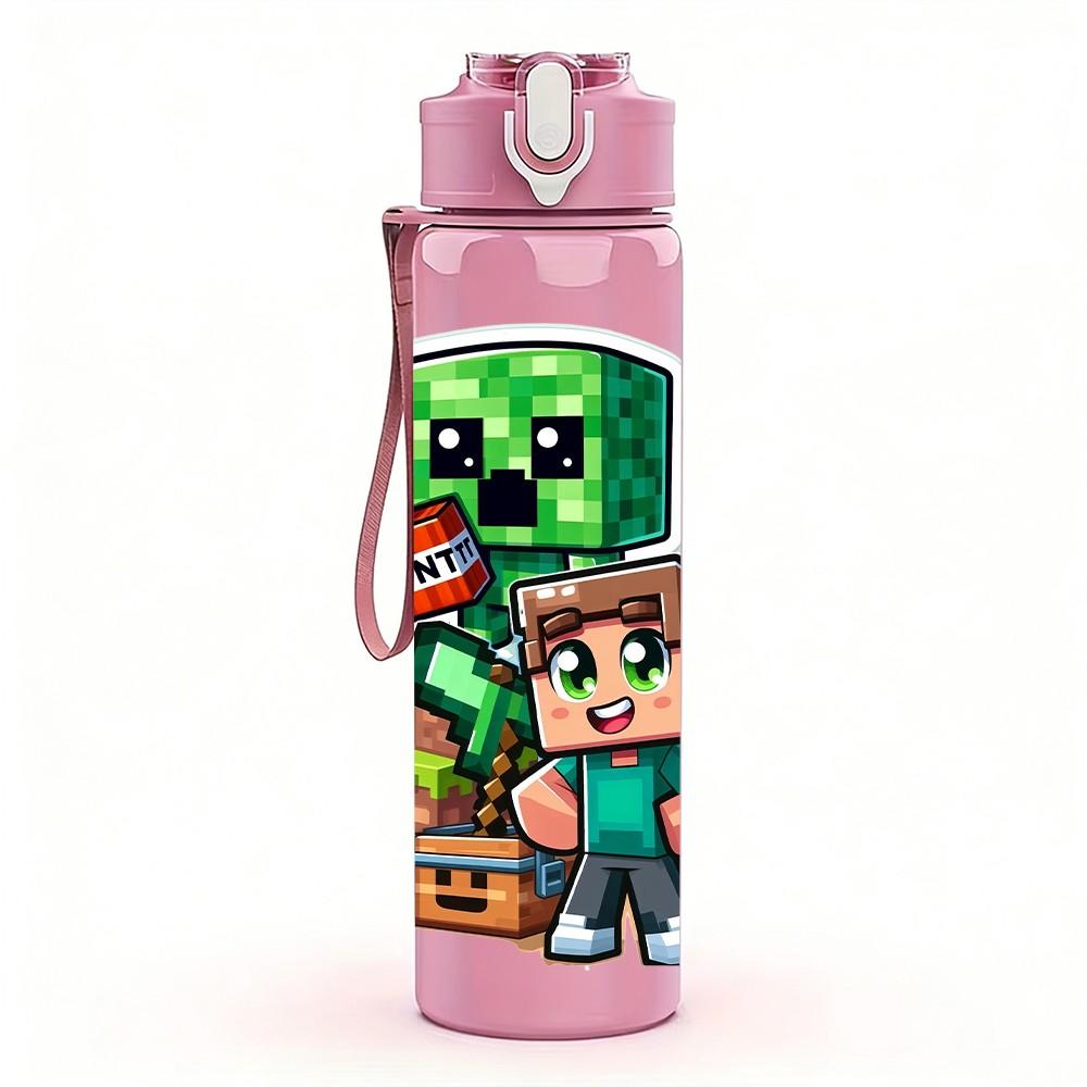 1PC Creeper Boy Game Character Duo 750ml Color Plastic Sports Water Bottle Leakproof Flip Straw Lid For Sports Office Home Use