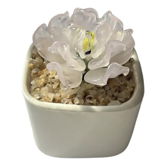 Handmade Mini Glass Flower Figurine Cute Hand Blown Small Faux Crystal Flower Bouquet In Pot Gift for Mother's Day Birthday Christmas DIY Craft