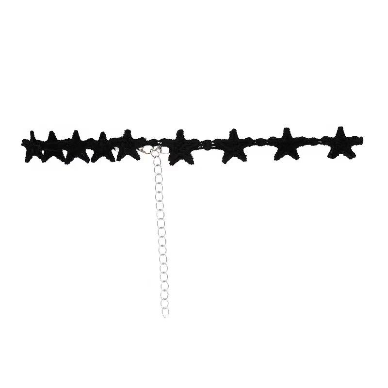 

Black pentagram lace strap neck chain temperament bow length adjustable collar collarbone chain choker