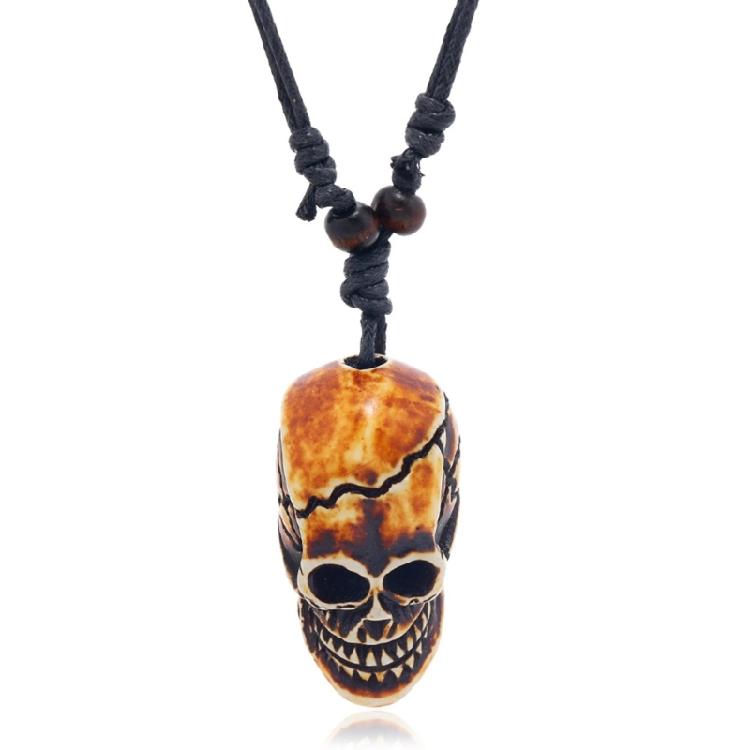

Gothic Skull Pendant Necklace Skeleton Charm Long Chain for Men Women Jewelry коричневий