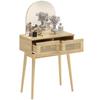 Dressing Table, Compact Vanity Desk with Mirror and 2 Drawers, Natural Wood Finish