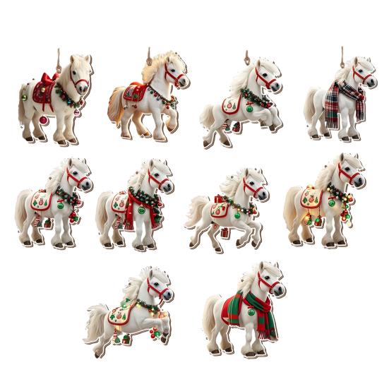 Christmas Horse Ornaments 2D Acrylic Vintage Horse Christmas Tree Hanging Decoration Western Theme Animal Ornaments for Xmas Tree Home Decor