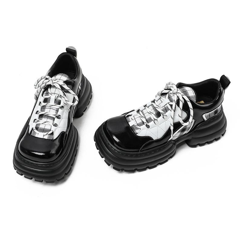 Chunky Platform Leather Shoes Women Retro College Style Casual Loafers Sporty Dad Shoes New Arrival