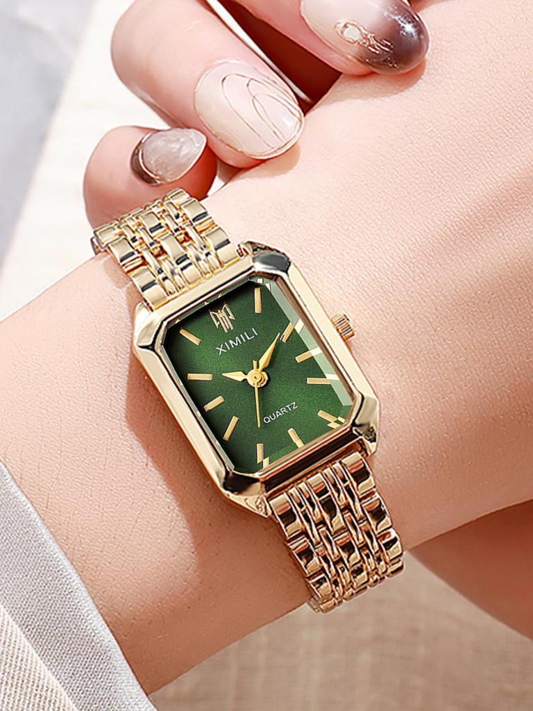 Fashion Entry Luxury Small Square No Number Dial Alloy Strap Women Quartz Watch Bracelet 5 Piece Set for Thanksgiving Christmas