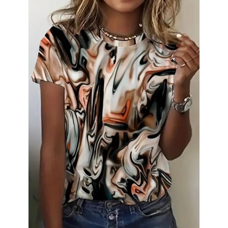 Casual Temperament Top Printed Women's Clothing Crew Neck Short Sleeve Comfortable T-Shirts Women’s