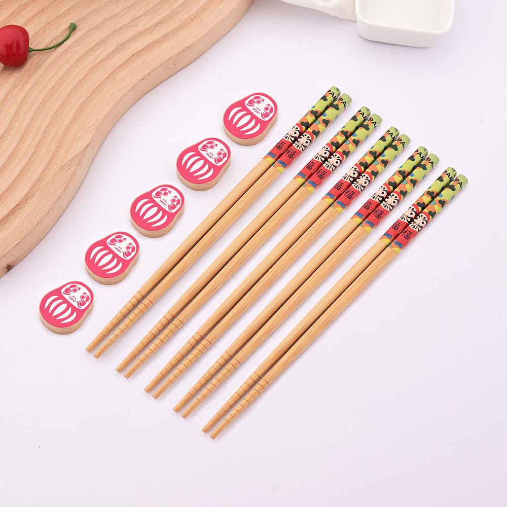 5 Pairs Bamboo Wooden Chopsticks Chinese Food Tableware Japanese Sushi Sticks Washable Dishes Kitchen Accessories Set