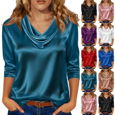 Damen Business Casual Bluse Langarm Einfarbig Oberteile Schick 3 4 Hemd