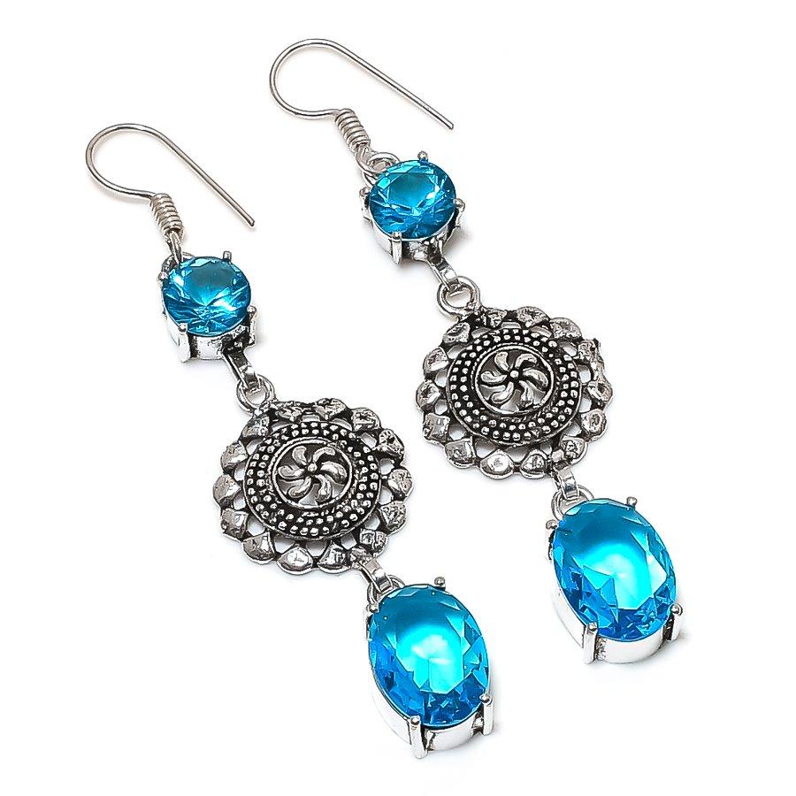

Natural Blue Topaz Gemstone 925 Sterling Silver Jewelry Earring 2.76 a9F87