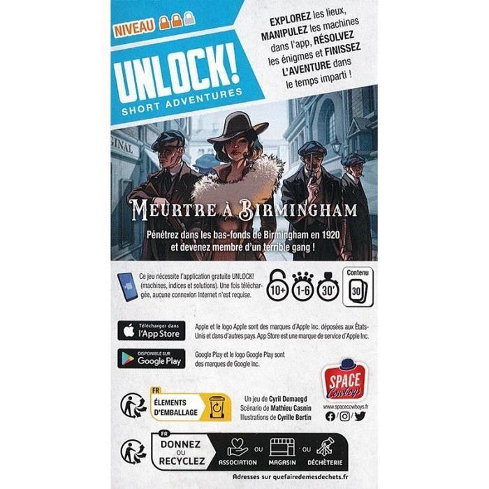 Lot 3 Unlock Short Adventures, Version Française Red Mask + Meurtre À Birmingham + Le Chat De M. Schrödinger + 1 Décapsuleur Blumie