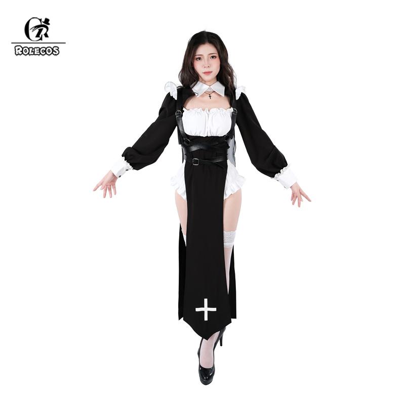Nun Cosplay Costume Women Fancy Dress Set Halloween Party Roleplay Outfit Adult Nun Dress Black Fancy Cosplay Dress Up