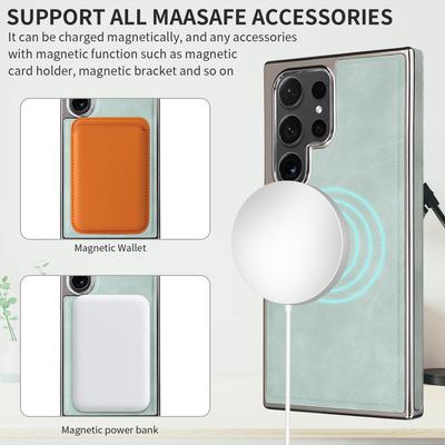 For Samsung Galaxy S22 Ultra 5G Magnetic Case PU Leather Back Cover Compatible with MagSafe