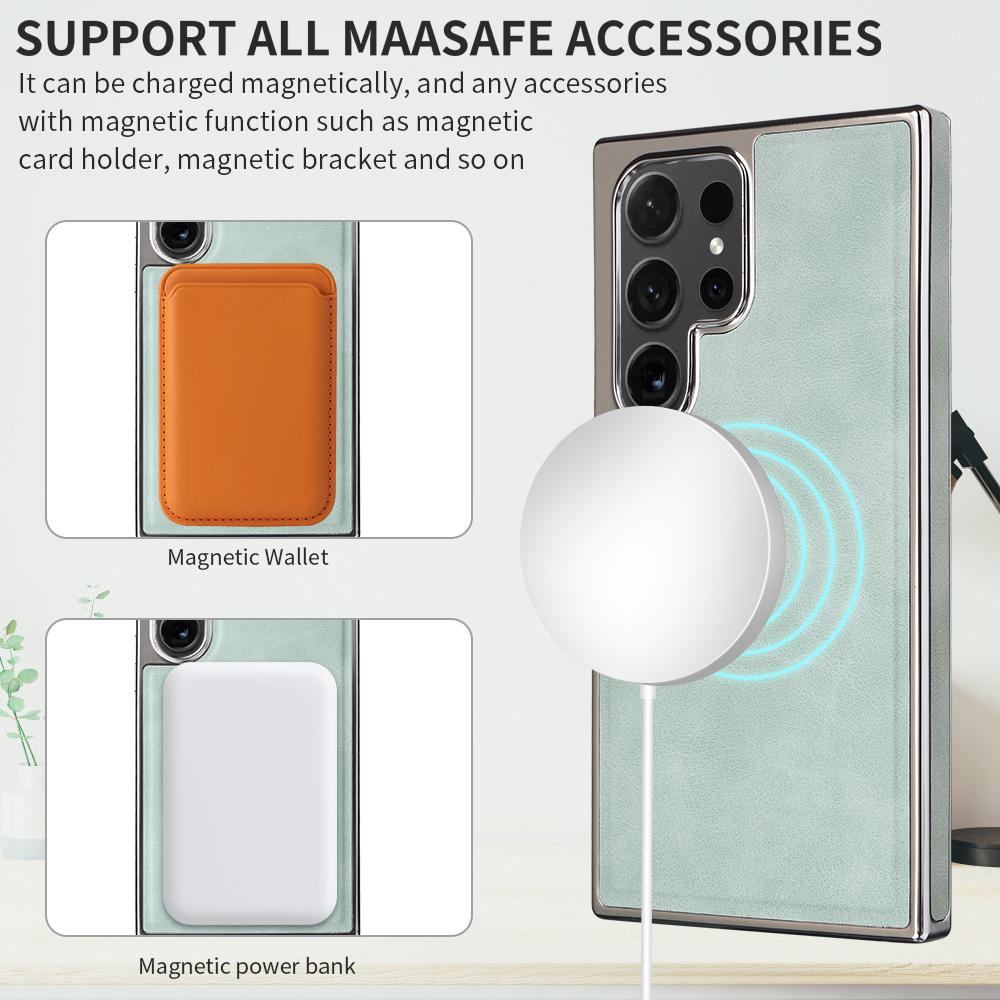 For Samsung Galaxy S23 Ultra Magnetic Case PU Leather Back Cover Compatible with MagSafe