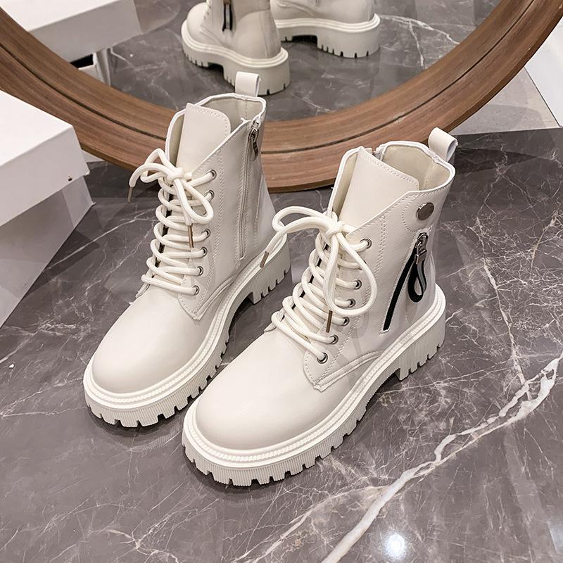 

Платформенные ботинки Мартин в британском стиле, короткие ботинки в наличии, осень 2025, новые, модные, универсальные, не утомляют ноги, кожаные ботинки 42 бежевый