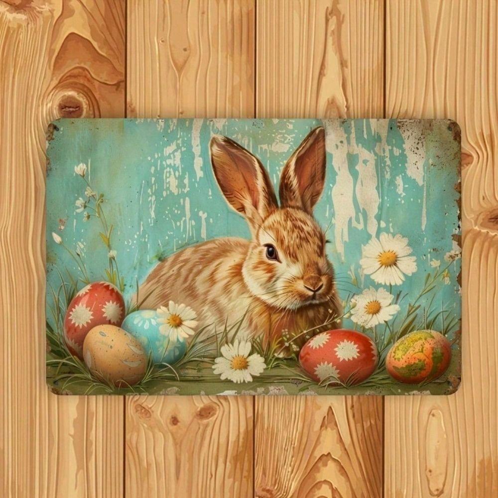 Vintage Easter Metal Poster Wall Art, Bunny Decoration for Home