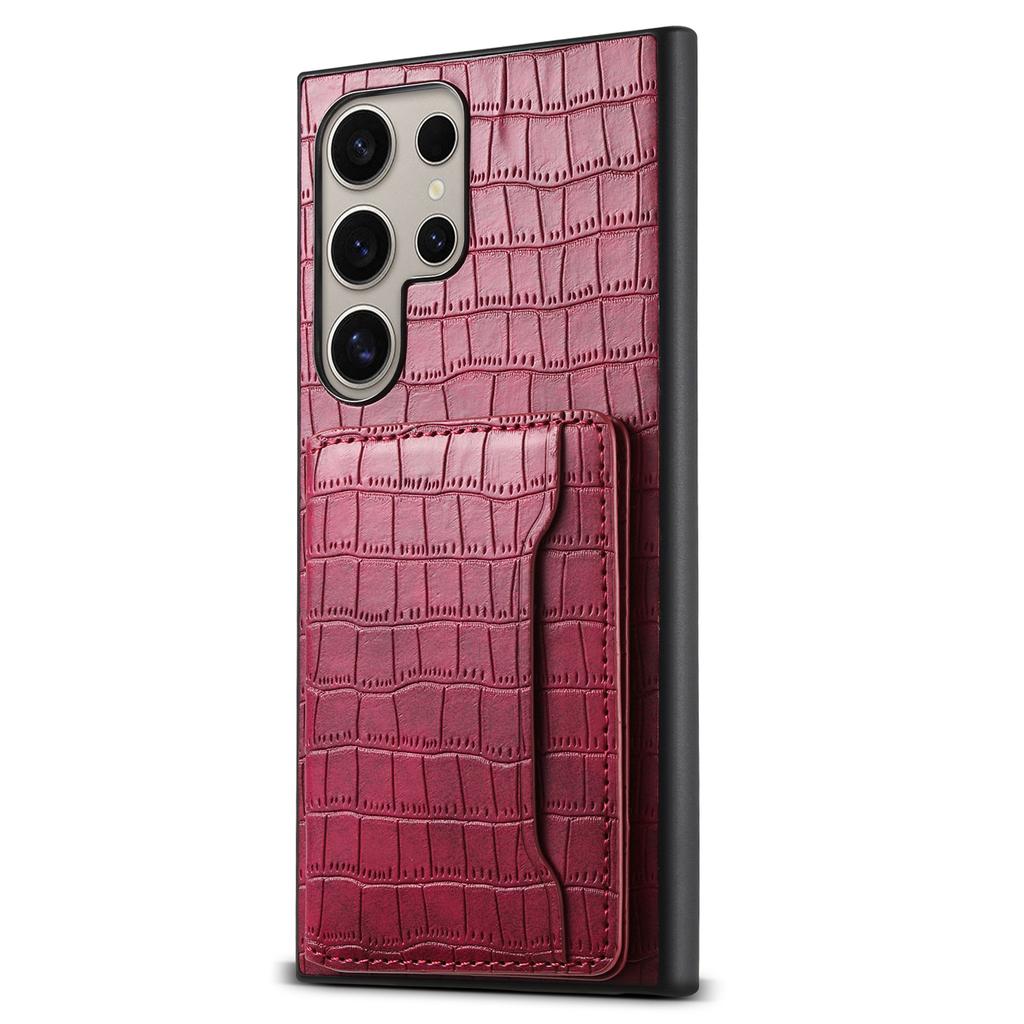 For Samsung Galaxy S25 Ultra Case Card Holder Kickstand Crocodile Texture Leather Back Phone Cover