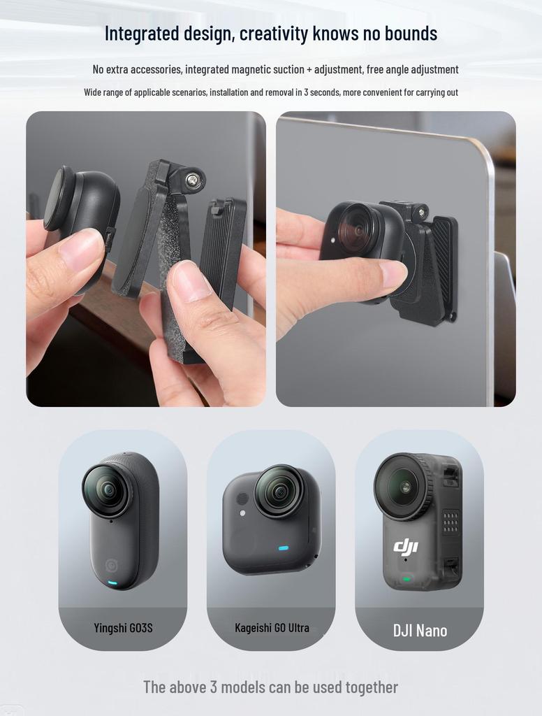 Magnetic Quick-Release Adjustable Mount for Insta360 GO Camera