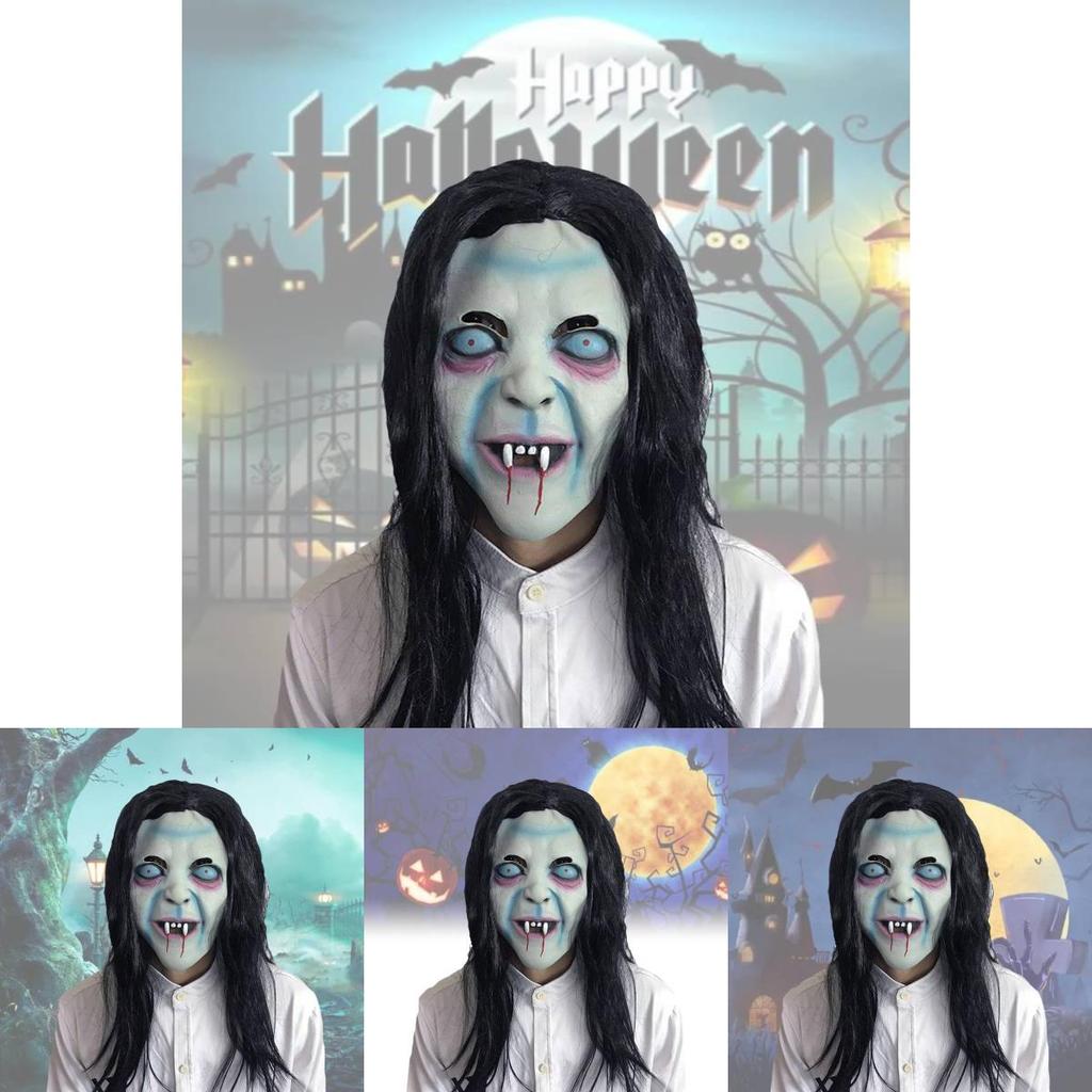 Gruselige Hexenmaske mit langen Haaren – unheimliches Geistergesicht für Halloween-Partys oder Cosplay-Events