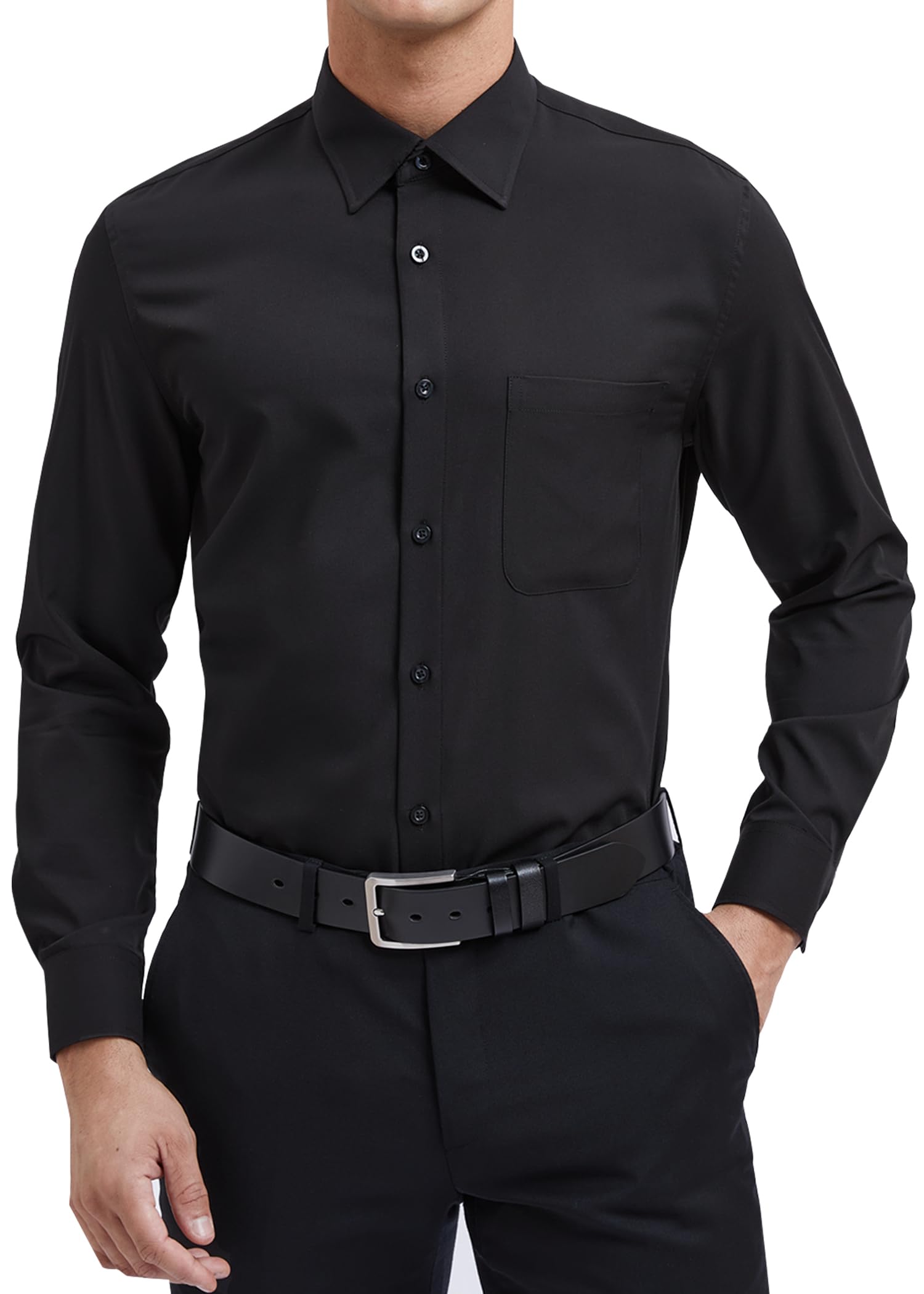 

[Enlision] Men s Black Long-Sleeved Dress Shirt, Business Shirt, No Ironing, Wrinkle-Resistant, Formal Wear, Suitable for Weddings, Funerals, School,
