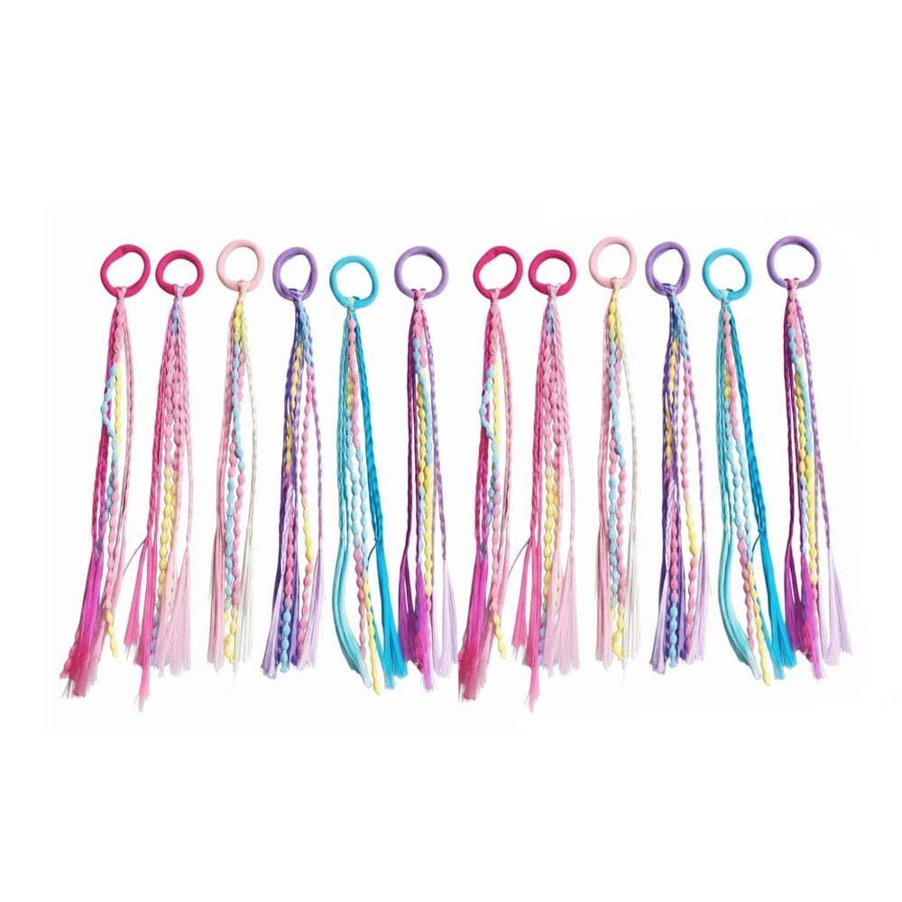 

12pcs High-Elasticity Band Braided Hair Extensions Colorful Ponytail Holders Birthday Party Favors 12 PCS / SET