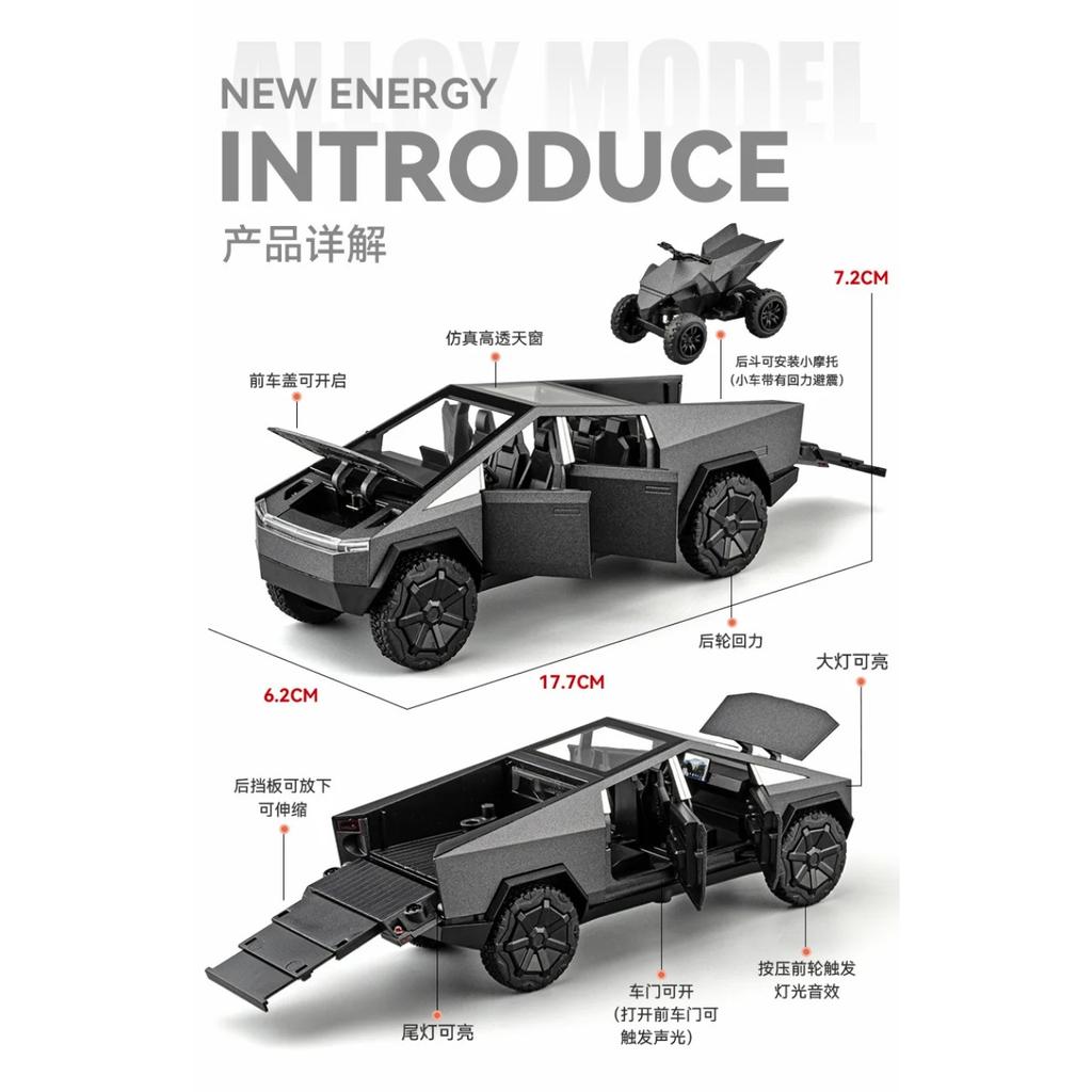 1/32 Tesla Cybertruck Zabawka Stop Off Road Diecast Metal Model Dźwięk i światło Pull Back Zabawka Prezent dla przyjaciół Dekoracyjne modne ozdoby
