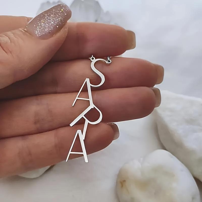 

Custom Vertical Letter Name Necklaces For Women Gold Color Personalized Stainless Steel Name Necklace Femme Wedding Jewelry Gift