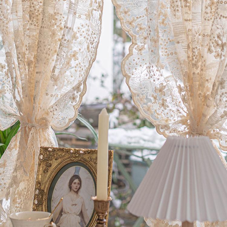 WTEMPO 2 buc. franceză pastorală cremă broderie cortină din dantelă perdea perforată pentru fereastră din dormitor