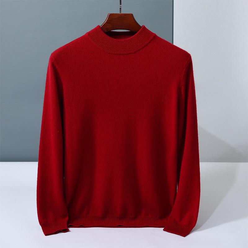 Solid color simple cashmere sweater men's semi-turtleneck pullover new knitted cashmere
