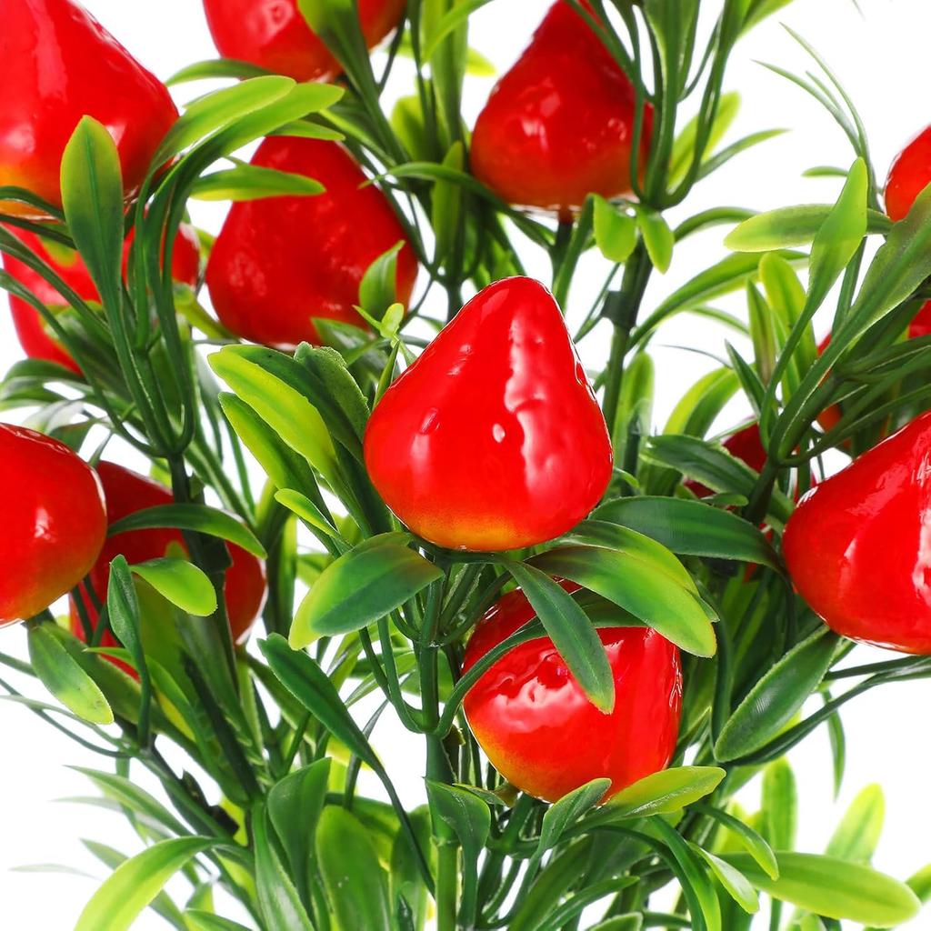 3Pcs Artificial Strawberry Stem Faux Strawberry Plant Ornaments Fruit Flower Stem for Home Wedding Party Decor