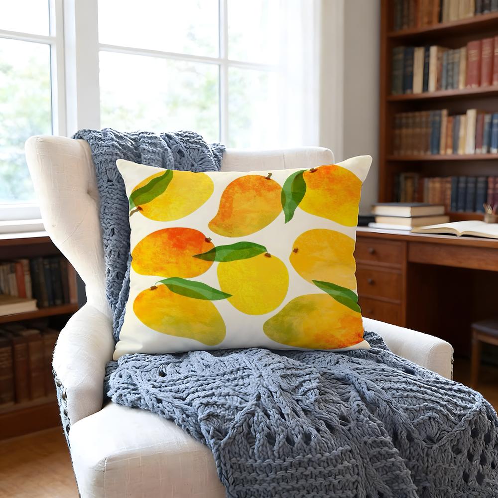 Mango Llustration Cushion Cover Anti-Dust Mite Short Plush Pillowcase - Invisible Zipper Silky Soft Sofa Cushion Cover