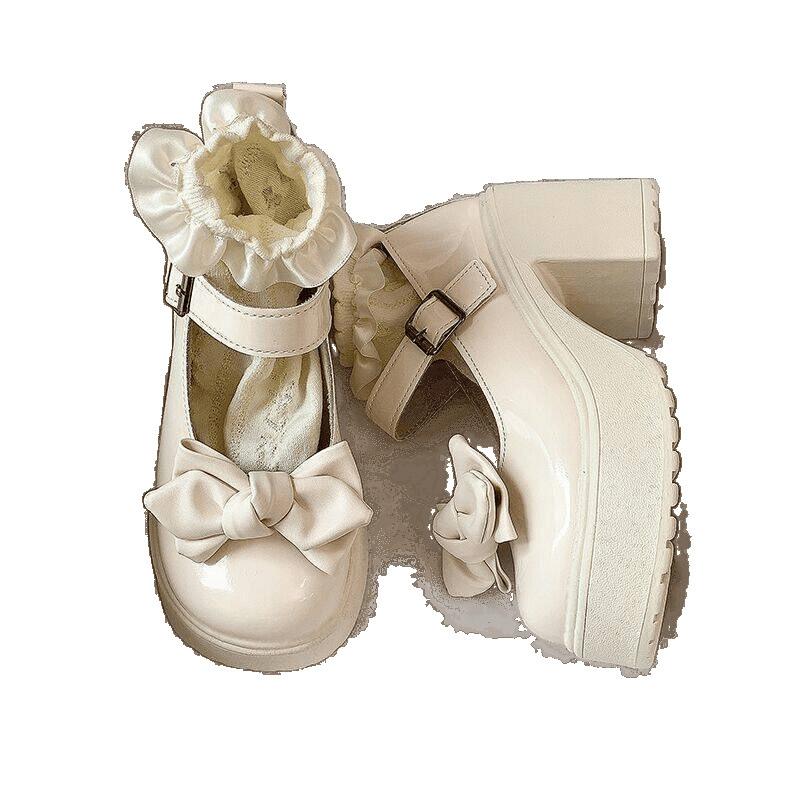 High Heel Sweet Bow High Heel Single Mary Jane Shoes Women's Bow Single Shoes Women's Autumn Mary Jane Vintage Thick