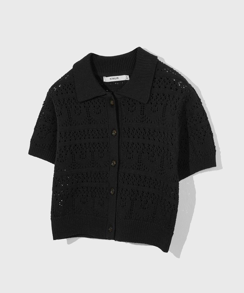 KIIMUIR (Women) Scallop Collar Short Sleeve Cardigan_Black
