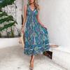 Kobiety Sukienka Boho Dekolt V Bez Rękawów Odkryte Ramiona Dopasowana Talia Plus Size Kolorowy Nadruk Dopasowana Elastyczna Talia Długość do Połowy Łydki Lato